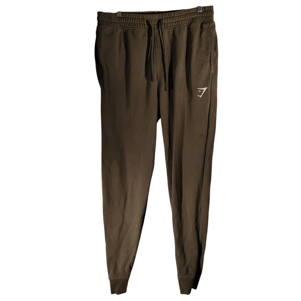 Gymshark crest jogger pants mens L Large olive green tapered sweatpants A2A4H